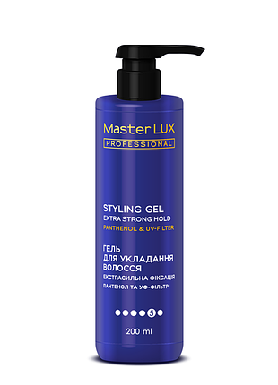 Гель для укладання волосся екстрасильна фіксація master lux 200 мл