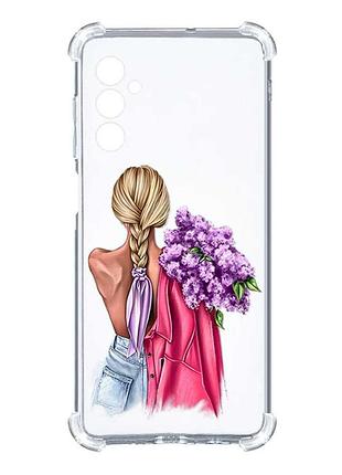 Чохол з потовщеними кутами на samsung galaxy a27 дівчина з бузком (принт 7)