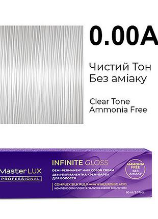 Деми-перманентная крем-краска для волос infinite gloss 0.00af чистый тон без аммиака master lux 60 мл