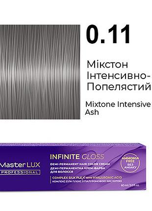 Деми-перманентная крем-краска для волос infinite gloss 0.11 микстон интенсивно-пепельный master lux 60 мл