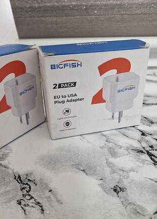 Комплект адаптерів bigfish дорожній мережевий перехідник eu to usa 2 шт білий type b для заряджання техніки