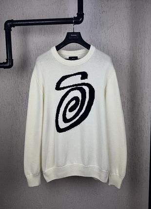 Stüssy curly s knit sweater xl молочный свитер