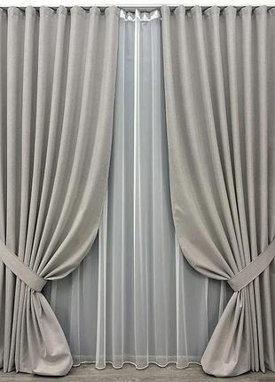 Комплект штор с тюлем vr-textil блэкаут ashen night, тауп с белым, 2 шторы 150×270 см + тюль 400×270 см, арт. 71-084/3
