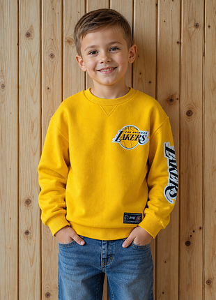 Свитшот детский желтый теплый на флисе 🏀 nba los angeles lakers ⚡ lebron james 6 💛 кофта для хлопчика 116-122💛 теплый свитер на мальчика 💛мирер
