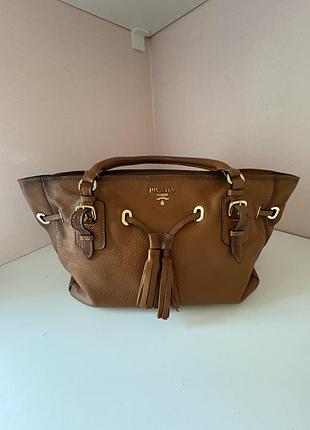 Сумка жіноча prada коричнева шкіряна