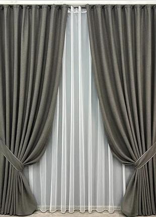 Комплект штор с тюлем vr-textil твид tweed_v, темно-серый с белым, 2 шторы 100×270 см + тюль 300×270 см, арт. 71-146/1