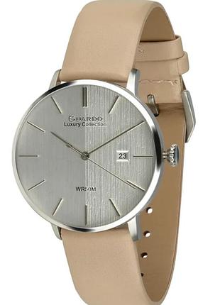 Чоловічий годинник guardo luxury collection s02419-3 сталевий корпус бежевий шкіряний ремінець водозахист 50 м світлий циферблат з