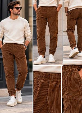 Вельветові штани asos коричневі, джогери зі шнурком, w34 / 86 см