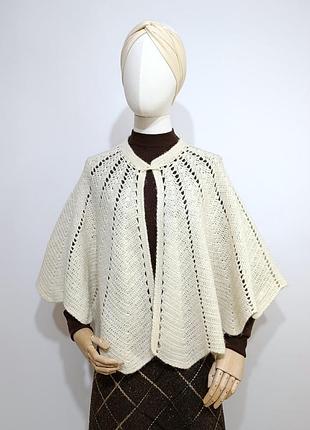 Шерстяная пелерина ручной работы/накидка в винтажном стиле/hand made