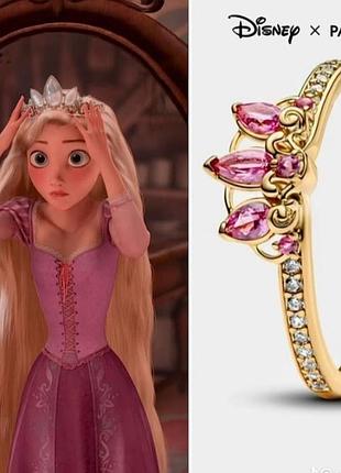 Кільце для жінок pandora disney діадема рапунцель, золотисте з рожевими та прозорими каменями