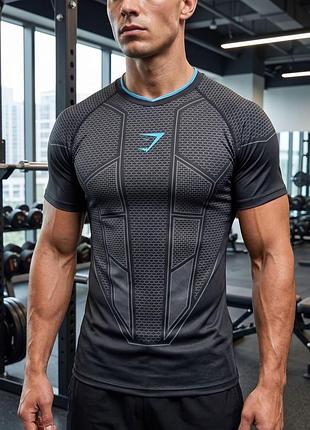 Футболка чоловіча спортивна gymshark onyx компресійна облягаюча для тренувань