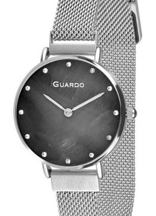 Женские часы guardo premium 012654-2 стальной корпус браслет миланского плетения чёрный перламутровый циферблат