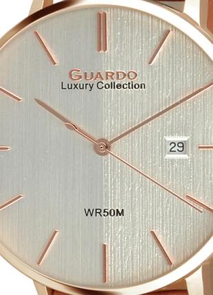 Мужские часы guardo luxury collection s02419-5 корпус розовое золото светло-коричневый кожаный ремешок водозащита 50 м светлый