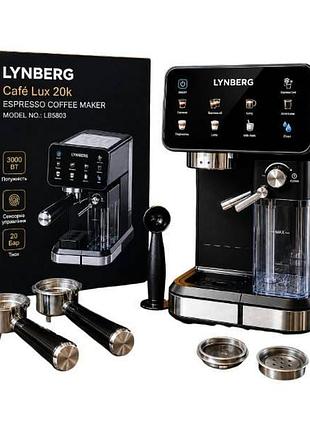 Кавомашина автоматична lynberg cafe lux 20k lb5803 20 бар 3000вт із сенсорним керуванням чорна