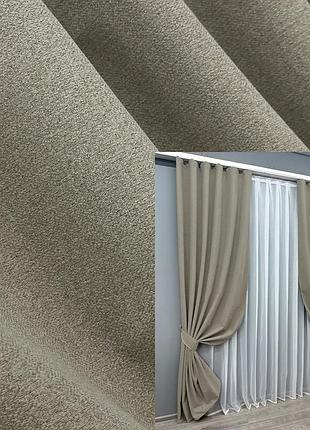 Комплект штор vr-textil лен блэкаут 2 шт 150x270 см серо-бежевый (1719ш)