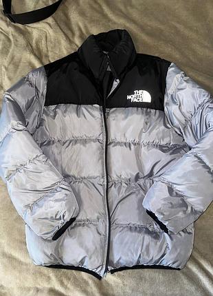 Пуховик the north face сірий з чорним