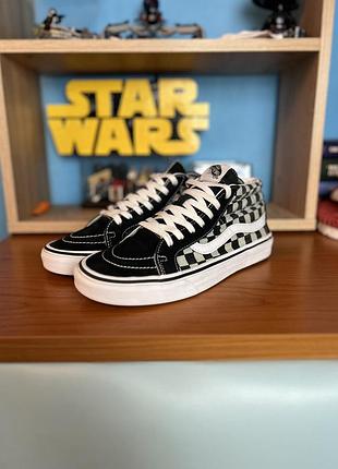 Кеди унісекс vans sk8-mid чорні з білою шахівницею, розмір 40.5 (26 см) ванс венс ск скейт