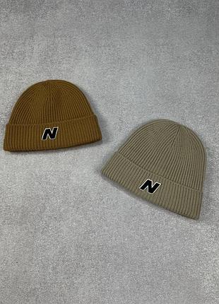 New balance вязаная шапка бини с отворотом