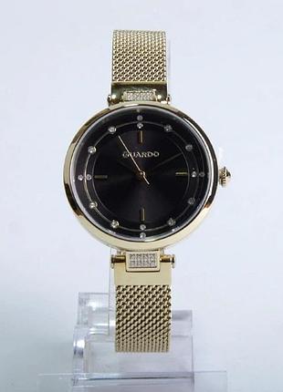 Женские часы guardo premium t01061(1)-2 золотистый корпус золотистый браслет миланского плетения чёрный циферблат