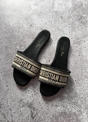 Шльопанці жіночі christian dior чорні, розмір 40, текстиль