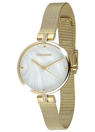Женские часы guardo premium 012662-1 золотистый корпус золотистый браслет миланского плетения перламутровый циферблат