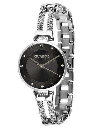 Женские часы guardo premium t01061-1 стальной корпус плетёный браслет тёмный циферблат