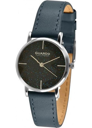 Женские часы guardo luxury collection s02159-2 стальной корпус тёмно-синий кожаный ремешок чёрный циферблат
