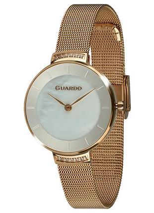 Женские часы guardo premium 012439-5 корпус розовое золото браслет миланского плетения розовое золото светлый циферблат