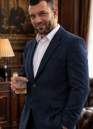 Мужской твидовый пиджак santinelli tailoring west nab sporting tweed темно-синий l 50 английская