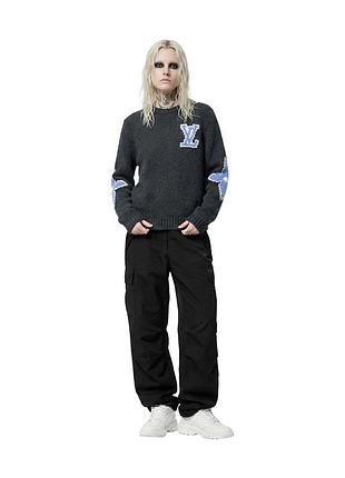 Пуловер светер грубої в'язки із круглим вирізом у розмірі s,m, louis vuitton chunky pullover deep gray