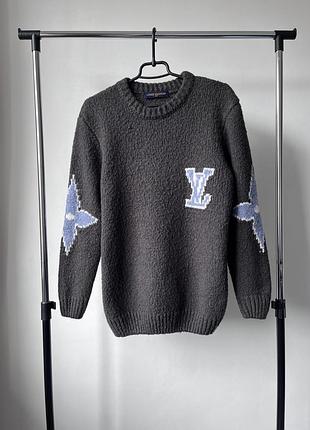 Пуловер светер грубої в'язки із круглим вирізом у розмірі s,m, louis vuitton chunky pullover deep gray