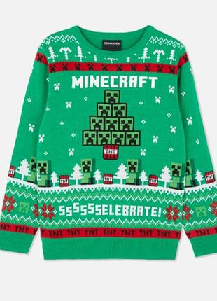 Зеленый свитер джемпер minecraft primark на мальчика 9-10 лет
