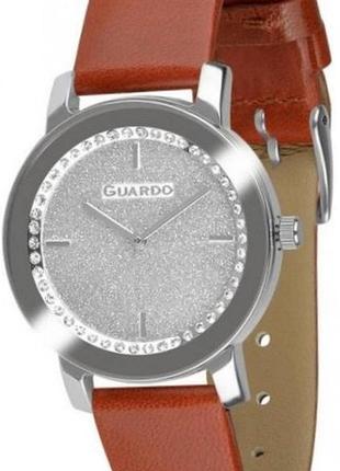 Жіночий годинник guardo premium 012477-1 сталевий корпус з кристалами теракотовий шкіряний ремінець світлий із блискітками