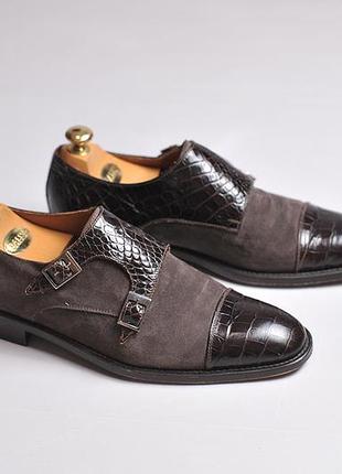 Мужские кожаные туфли дабл моноски dis double monk strap shoes santoni gucci - 42 - 27.5 см