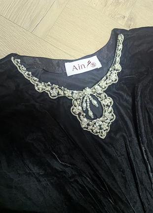 Бархатная абайя с перлами, пайетками 6