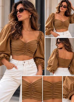 Нова блуза-топ zara woman studio з об’ємними рукавами та драпіруванням, l