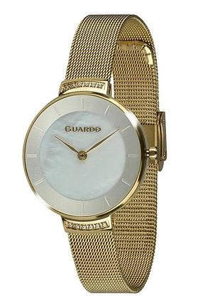 Женские часы guardo premium 012439-4 золотистый корпус золотистый браслет миланского плетения перламутровый циферблат