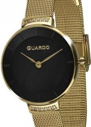 Женские часы guardo premium 012439-3 золотистый корпус золотистый браслет миланского плетения чёрный циферблат