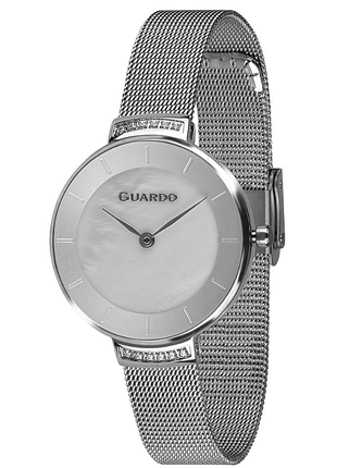Женские часы guardo premium 012439-2 стальной корпус браслет миланского плетения перламутровый циферблат