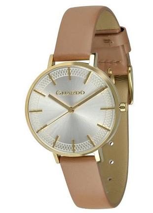 Жіночий годинник guardo premium b01396-4 золотистий корпус світло-коричневий шкіряний ремінець світлий циферблат