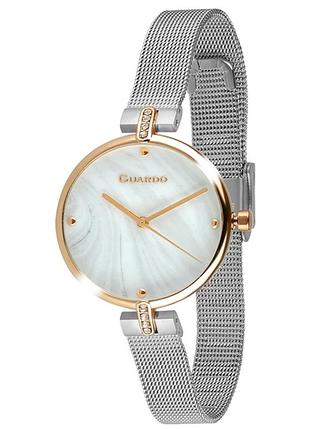 Женские часы guardo premium 012662-2 корпус розовое золото стальной браслет миланского плетения перламутровый циферблат