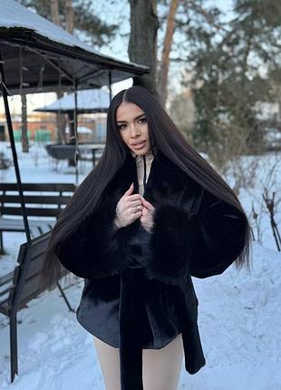 Тепла шуба чорна молочна 2