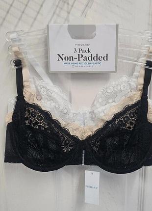 Бюстгальтери жіночі primark non-padded, 3 шт., чорний, білий, бежевий