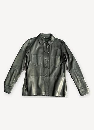 Кожаная рубашка-куртка zara женская, р. s, черная