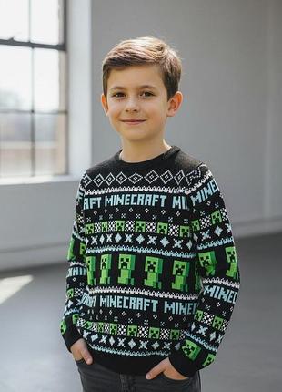 Темный свитер джемпер minecraft nutmeg на мальчика 10-11 лет