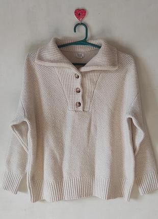 Теплий молочний светр fatface з ґудзиками та коміром (xl / eur 44 / uk 16)