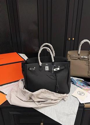 Жіноча сумка преміум birkin 35 togo leather in black with silver hardware