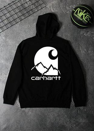 Мужское худи carhartt черное весеннее осеннее кофта кархарт с капюшоном с принтом l (b)