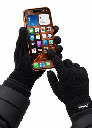 Дитячі теплі сенсорні перчатки для смартфона without touch logo black