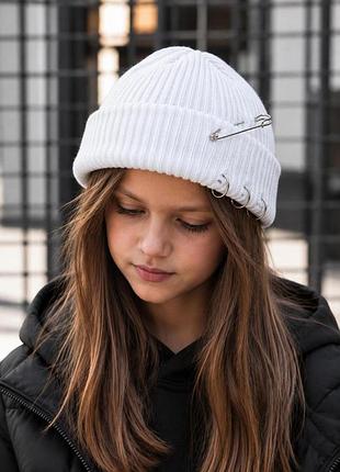 Дитяча демісезонна шапка біні для дівчинки without destroyed white